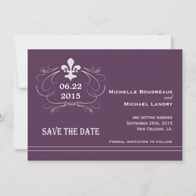 Invitación Estilo Retro Elegante Fleur de Lis Salva la Fecha (Anverso)