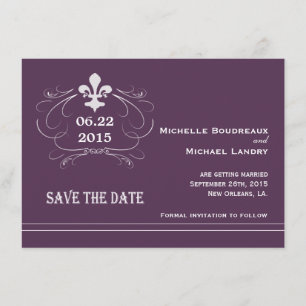 Invitación Estilo Retro Elegante Fleur de Lis Salva la Fecha