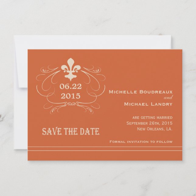 Invitación Estilo Retro Elegante Fleur de Lis Save the Date (Anverso)