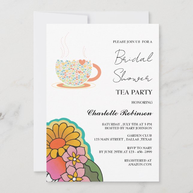 Invitación Estilo retro Jardín Tea Fiesta Ducha de novia (Anverso)