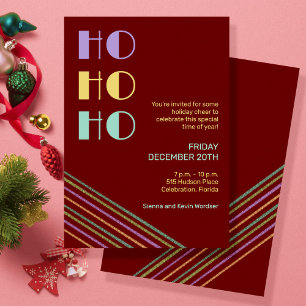 Invitación Estilo retro moderno rojo HO-HO-HO