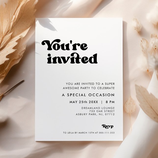 Invitación Estilo retro negro y blanco Te invitamos (Subido por el creador)
