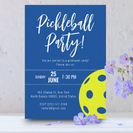 Invitación Estilo Retro Neon Blue Tema Pickleball Cumpleaños