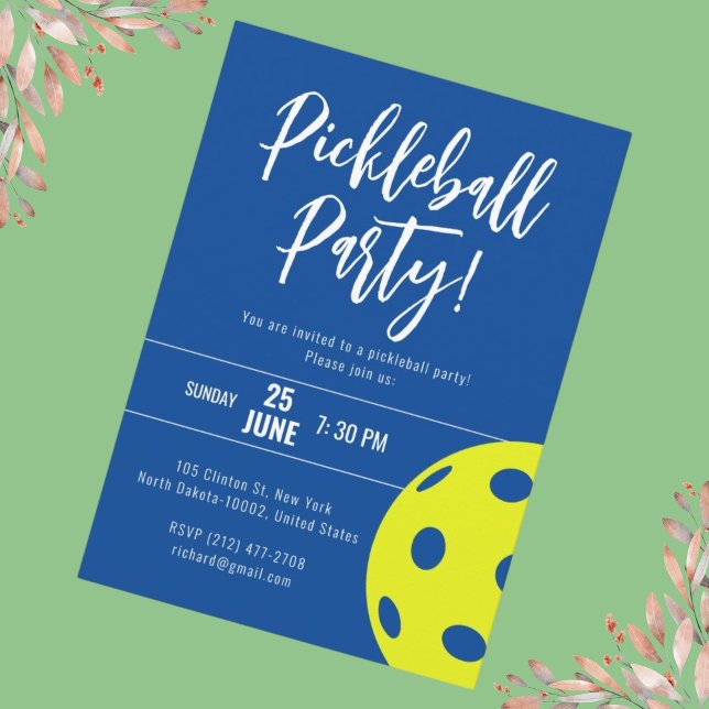 Invitación Estilo Retro Neon Blue Tema Pickleball Cumpleaños (Subido por el creador)