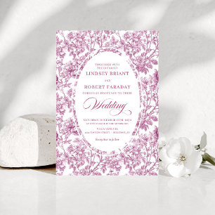 Invitación Estilo Rosa Fuchsia Oro Toile Floral Boda 
