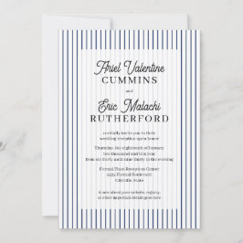 Invitación Estilo rural azul a rayas finas para boda organiza