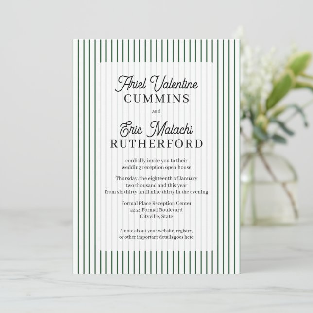 Invitación Estilo rústico de campo con raya verde pareja-orga (Anverso de pie)