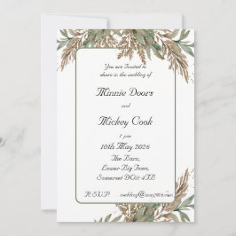 Invitación Estilo rústico natural - follaje verde y marrón