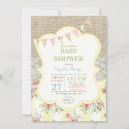 Invitación Estilo rústico shabby chic floral encaje arpillera