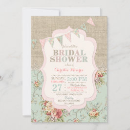 Invitación Estilo rústico shabby chic floral encaje arpillera