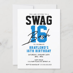 Invitación Estilo Varsity Azul Swag Cumpleaños 16