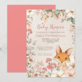 Invitación Estilo Vintage Cute Fox Florals Cream Baby Shower