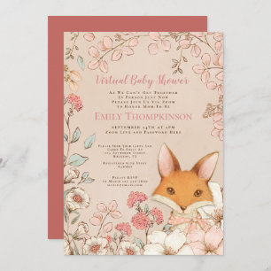 Invitación Estilo Vintage Cute Fox Florines Virtual Baby Show
