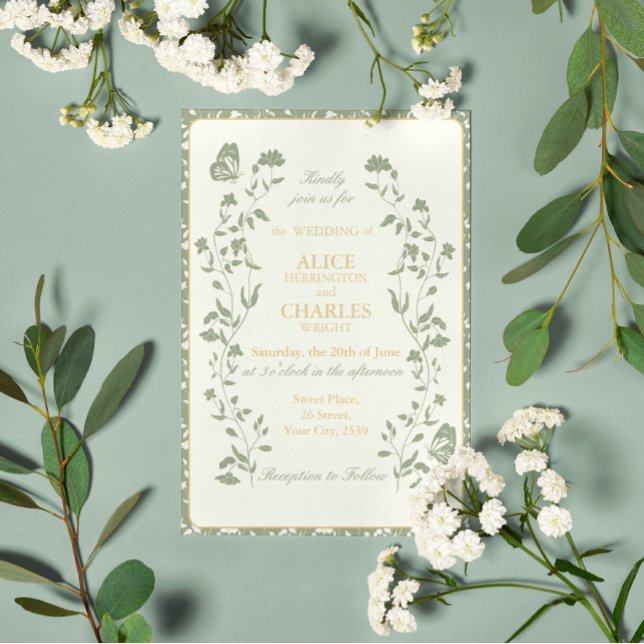 Invitación Estilo vintage Sage Green y Cream Boda (Subido por el creador)