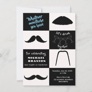 Invitación Estilos de Bigote Negro y Blanco Fiesta de Soltero