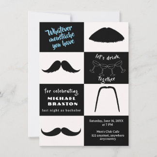 Invitación Estilos de Bigote Negro y Blanco Fiesta de Soltero