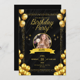 Invitación Estilos de fiesta de cumpleaños de moda en negro y