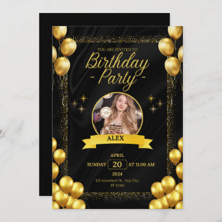 Invitación Estilos de fiesta de cumpleaños de moda en negro y