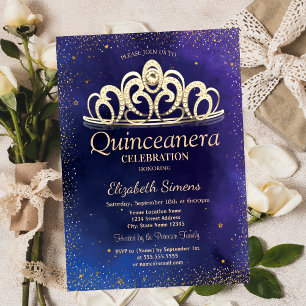 Invitación Estilosa Tiara de Diamantes de Confeti de Oro Quin