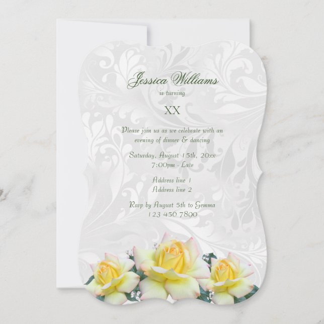 Invitación Estilosas rosas amarillas y fiesta de cumpleaños d (Anverso)