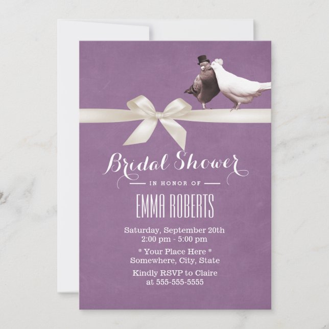 Invitación Estiloso amor violeta pájaros ducha de novias (Anverso)