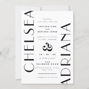 Invitación Estiloso Art Deco Tipografía Boda blanco negro