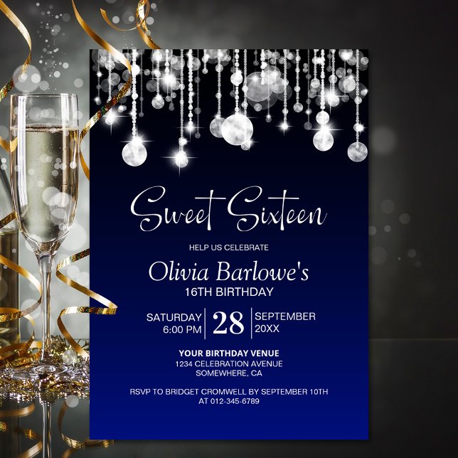 Invitación Estiloso Blue Sweet Dieciséis cumpleaños (Subido por el creador)
