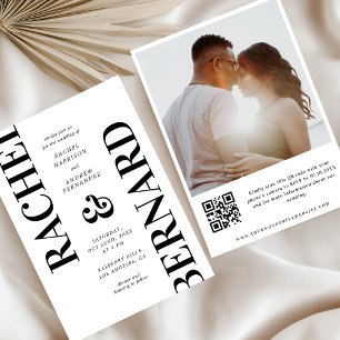 Invitación Estiloso Boda de código QR para tipografía en blan