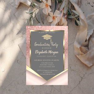 Invitación Estiloso brillo de oro rosa diamantes graduación
