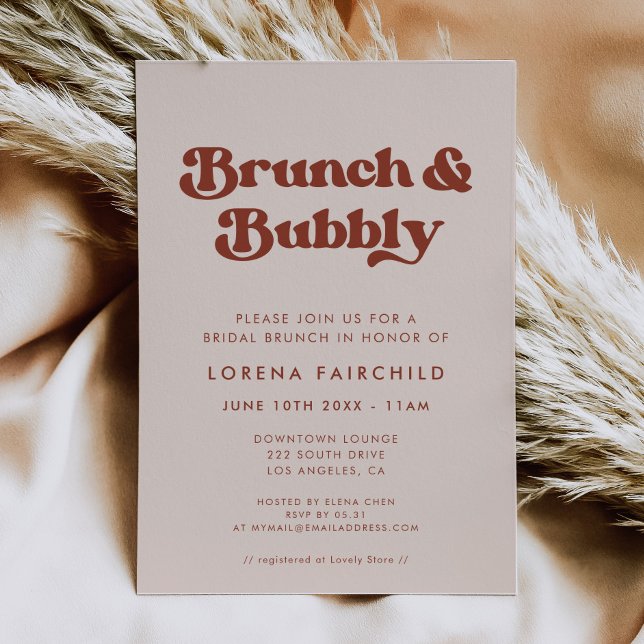 Invitación Estiloso Brunch rosa de color retro y burbujeante (Subido por el creador)