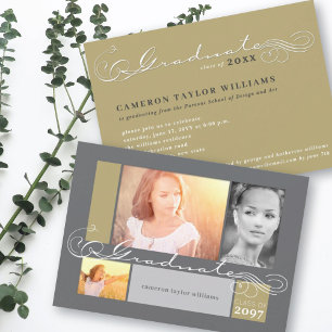 Invitación Estiloso Desplazamiento 3 Graduación de Collage de