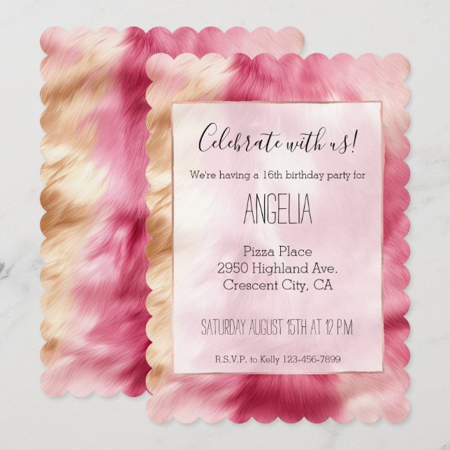 Invitación Estiloso Fur Animal Blanco De Oro Rosa (Anverso / Reverso)