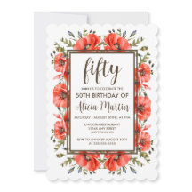 Estiloso Red Poppy Flora 50 cumpleaños