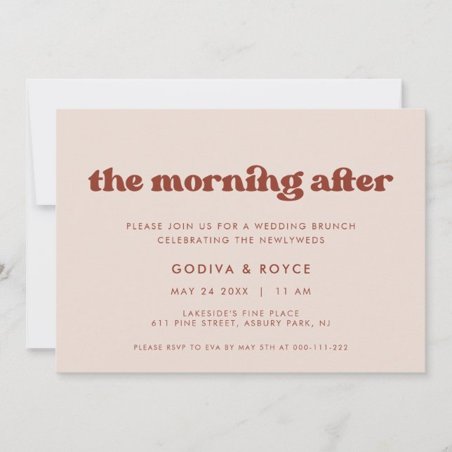 Invitación Estiloso retro Peach Pink Boda Brunch (Anverso)