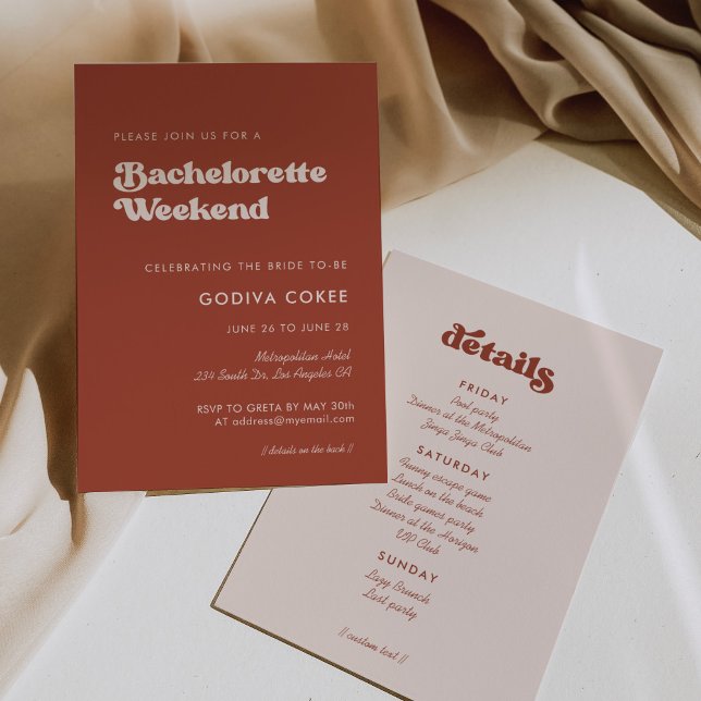 Invitación Estiloso retro terracota Bachelorette Weekend (Subido por el creador)