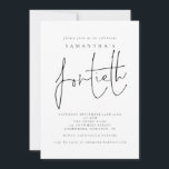 Invitación Estiloso Script Cuarenta Fiesta de Cumpleaños<br><div class="desc">Elegante Script 40º fiesta de cumpleaños. El 40º está decorado con un estilo moderno de escritura a mano. Personaliza fácilmente el resto del texto a tu propia persona.</div>