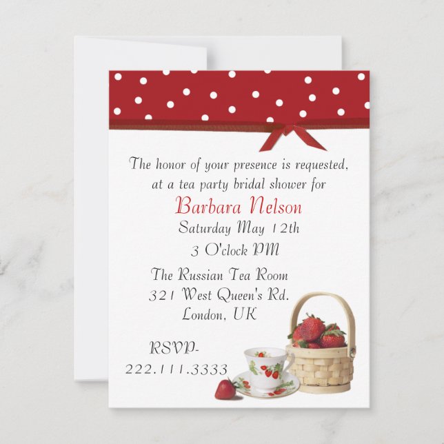 Invitación Estiloso Té Party de fresas (Anverso)