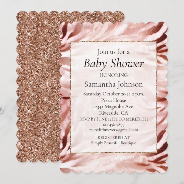 Invitación Estiloso zebra de oro rosa rosa brillante rosa (Anverso / Reverso)