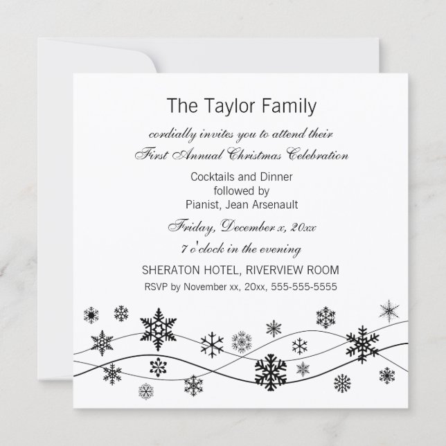 Invitación Estilosos copos de nieve negros (Reverso)