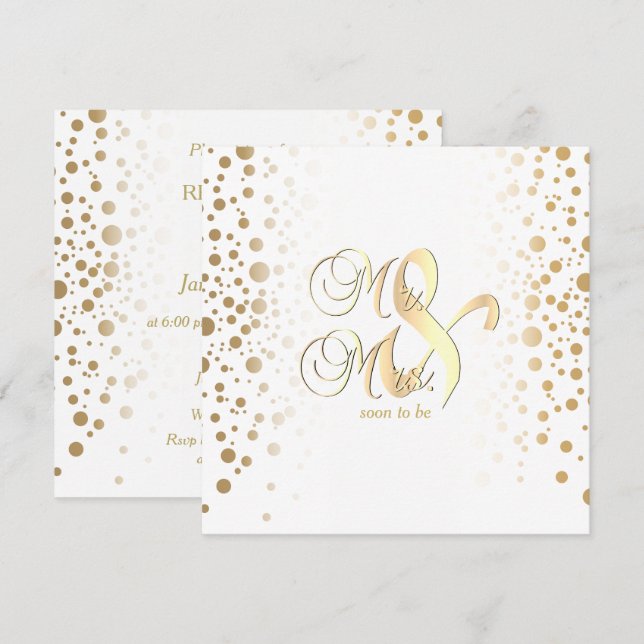 Invitación Estilosos puntos de confetti dorado - Cena de ensa (Anverso / Reverso)