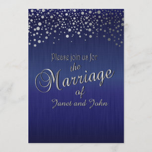 Invitación Estilosos puntos de confetti plateado  Azul zafiro