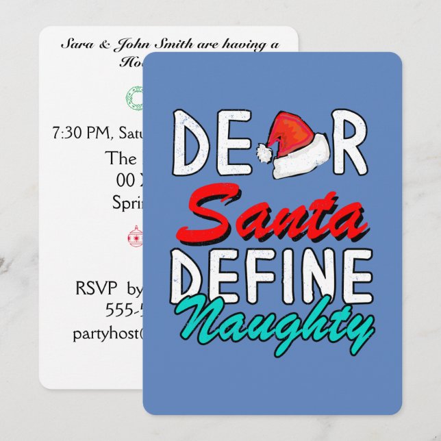 Invitación Estimado Santa, Define Naughty—Navidades Cutos Dis (Anverso / Reverso)
