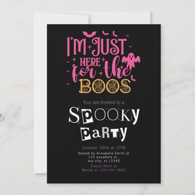 Invitación Estoy aquí para la fiesta de Boos Halloween (Anverso)