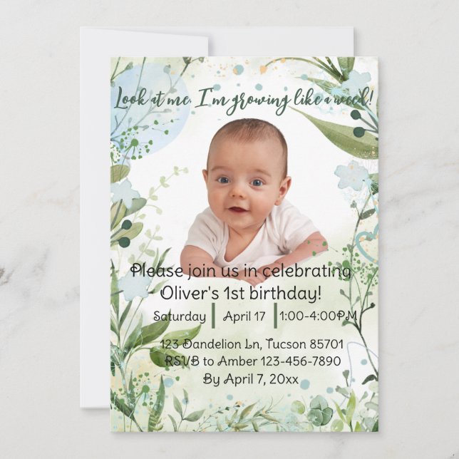 Invitación Estoy creciendo como una hierba, un niño de primer (Anverso)