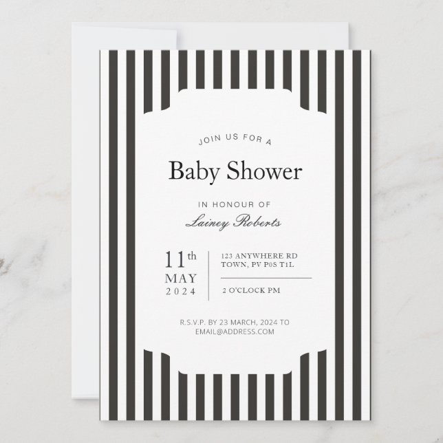 Invitación Estrecha de caramelo vertical blanca y negra estre (Anverso)