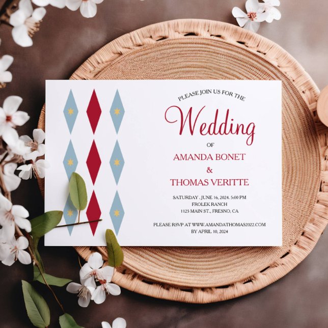 Invitación Estrella amarilla del Diamante Rojo Azul Boda del  (Subido por el creador)