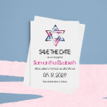 Invitación Estrella artística de David Bar Bat Mitzvah Salvar<br><div class="desc">La Estrella de David en tonos rosa y azul en una textura artística ondulada está impresa en este Bar & Bat Mitzvah guardar las tarjetas de fecha. Para tu hijo o hija.</div>