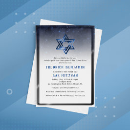 Invitación Estrella azul brillante de la barra Mitzvah de