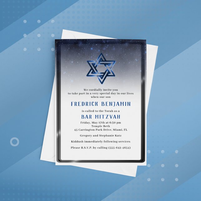 Invitación Estrella azul brillante de la barra Mitzvah de (Subido por el creador)