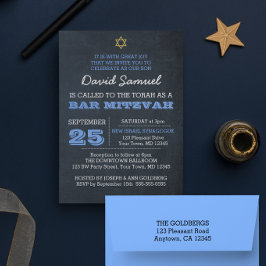 Invitación Estrella azul Chalkboard de David Bar Mitzvah